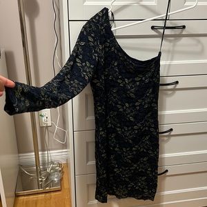 ONE SHOULDER SPARKLE NAVY DRESS